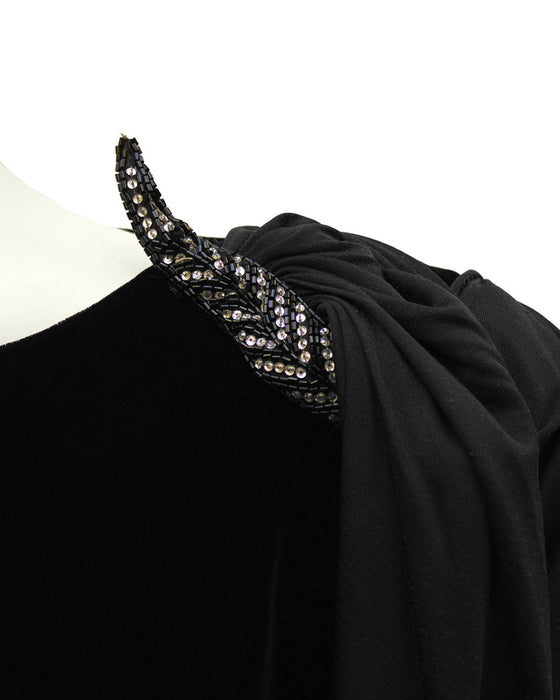 Black Velvet Cocktail Dress With Jersey Sash