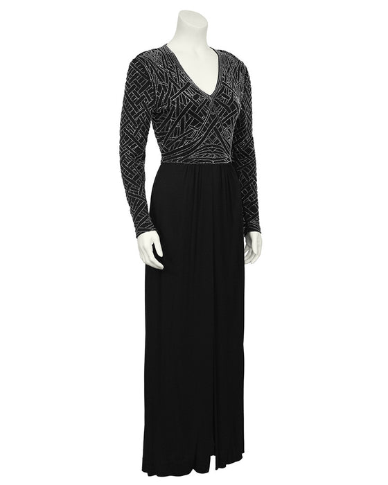 Black Jersey and Silver Beaded Gown – Vintage Couture