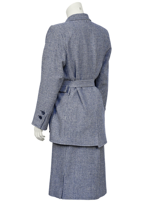 Blue Houndstooth Wool Safari Suit