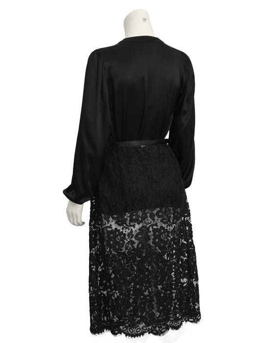 Black Satin Tie Top and Lace Skirt Duo