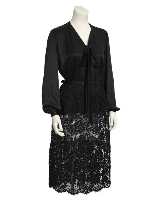 Black Satin Tie Top and Lace Skirt Duo