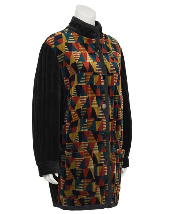 Multi color Quilted Velour Car Coat