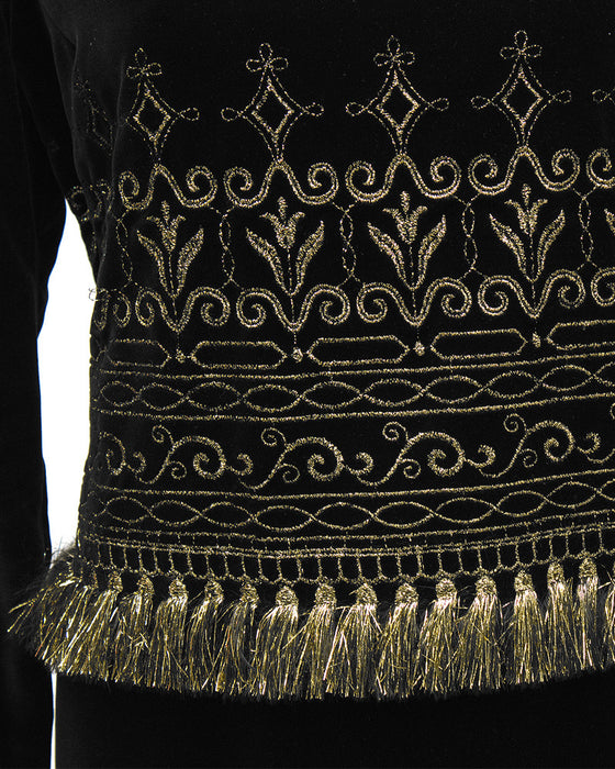 Black Velvet And Gold Fringe Cocktail Dress