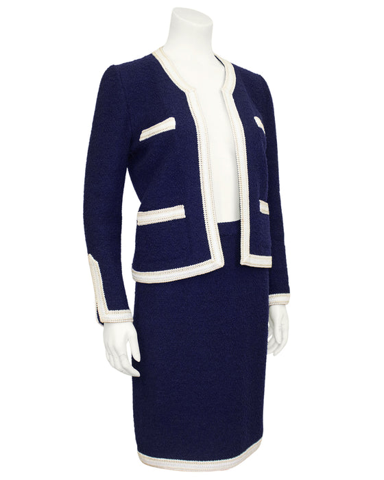 Navy Blue and White Knit Skirt Suit Vintage Couture Navy Blue and White Knit Skirt Suit Vintage Couture