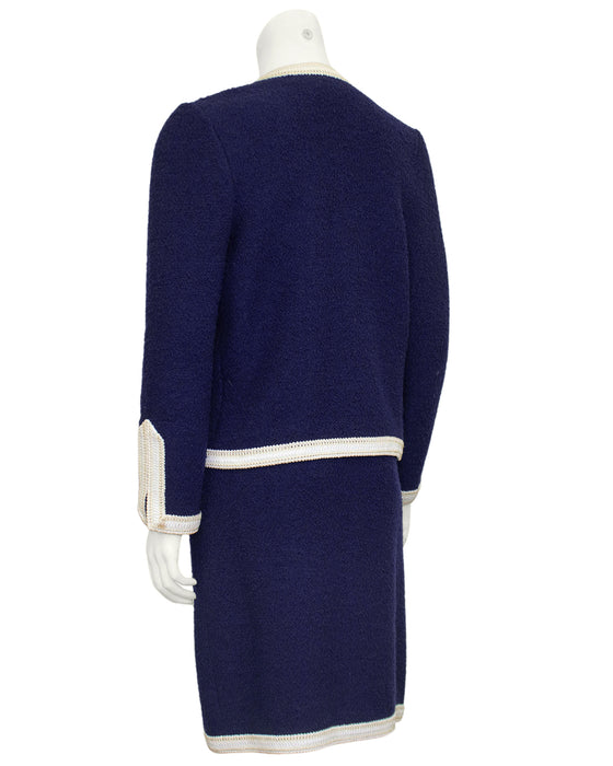 Navy Blue and White Knit Skirt Suit