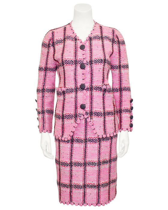 Pink Plaid Knit Skirt Suit