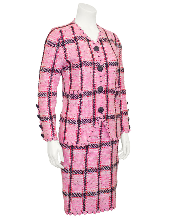 Pink Plaid Knit Skirt Suit