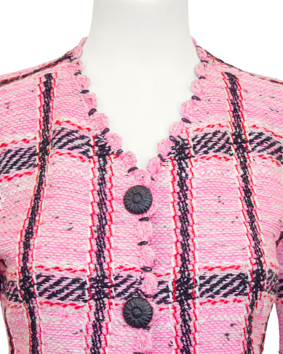 Pink Plaid Knit Skirt Suit
