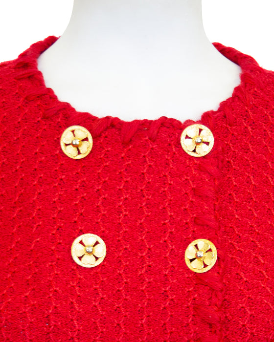 Red Wool Knit Skirt Suit