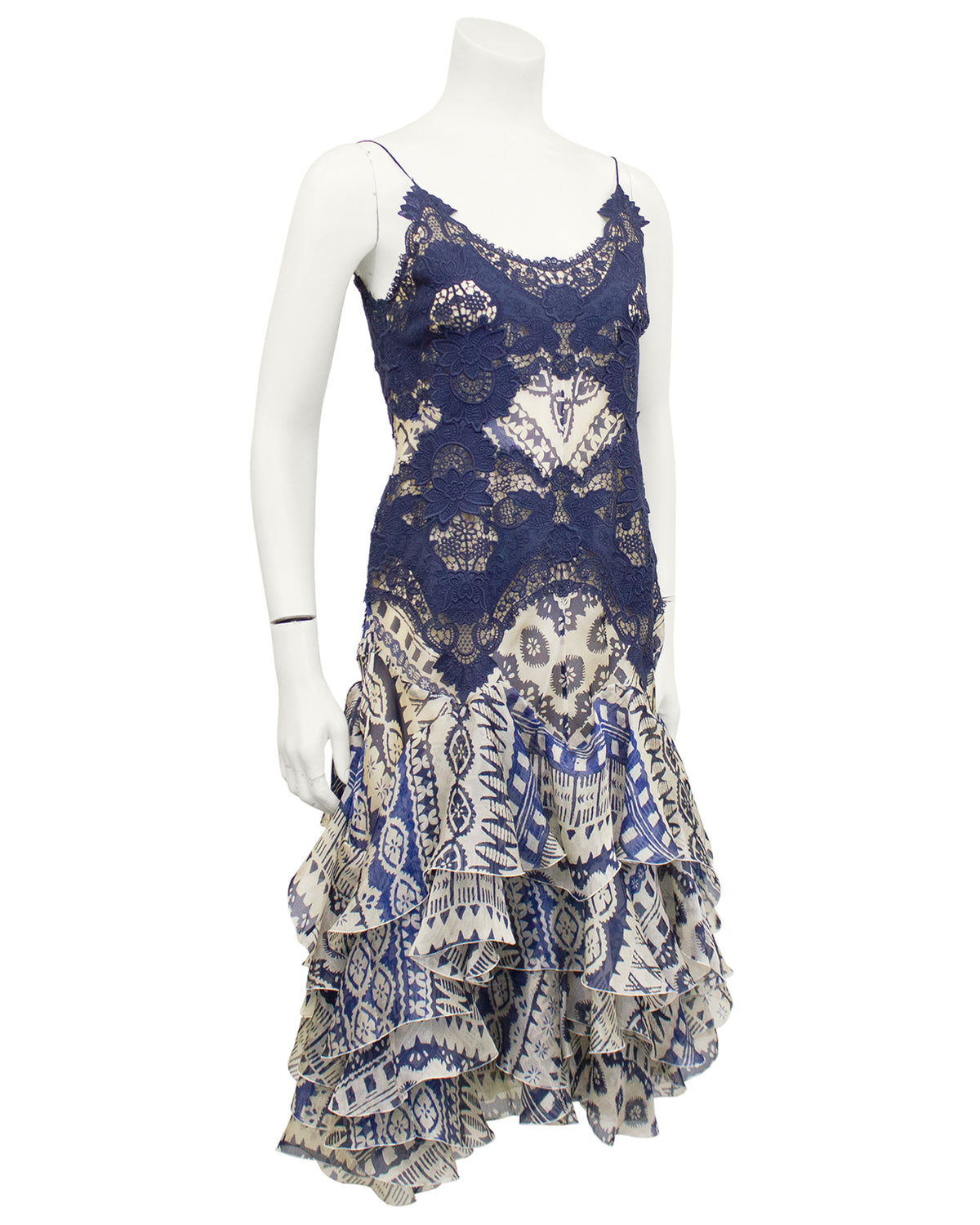 Blue Lace and Printed Cocktail Dress Vintage Couture Blue Lace and Printed Cocktail Dress Vintage Couture