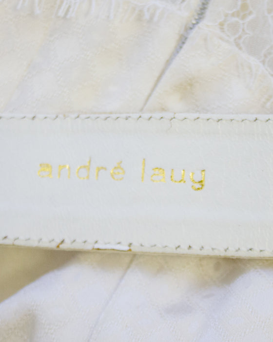 White Silk Jacquard and Lace Dress