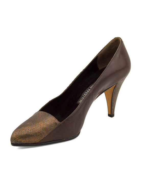Bronze and Brown Snakeskin Pumps