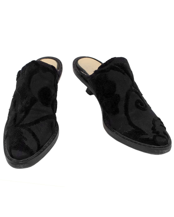 Black Cut Velvet Kitten Heel Mules