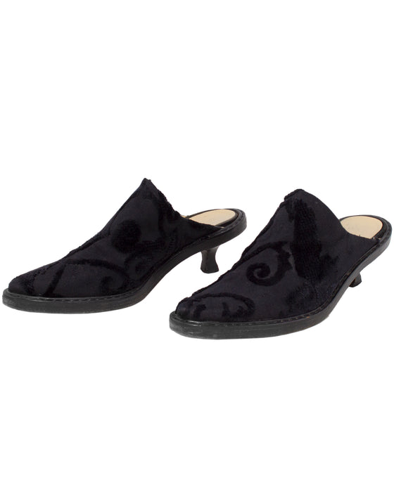 Black Cut Velvet Kitten Heel Mules