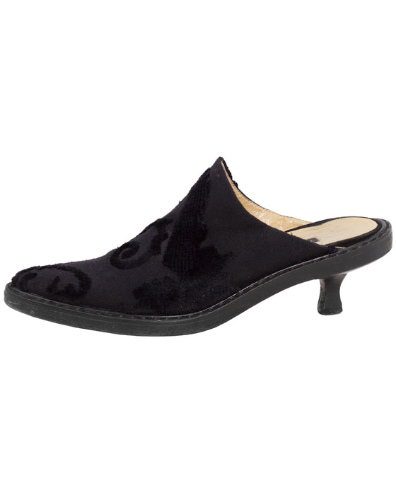 Black Cut Velvet Kitten Heel Mules