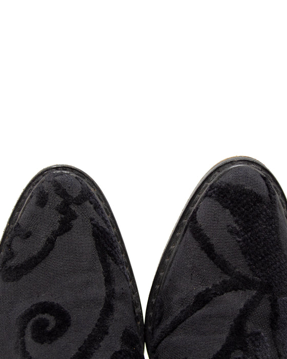Black Cut Velvet Kitten Heel Mules
