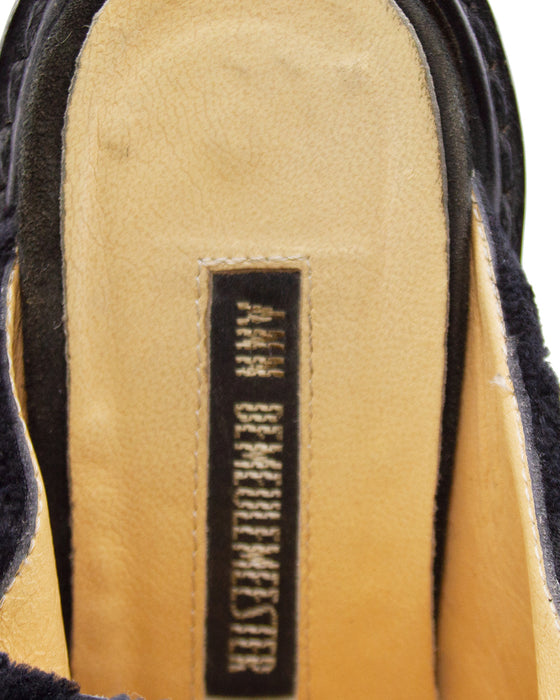 Black Cut Velvet Kitten Heel Mules