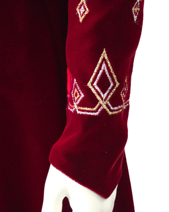 Red Velvet Gown with Gold & Silver Details