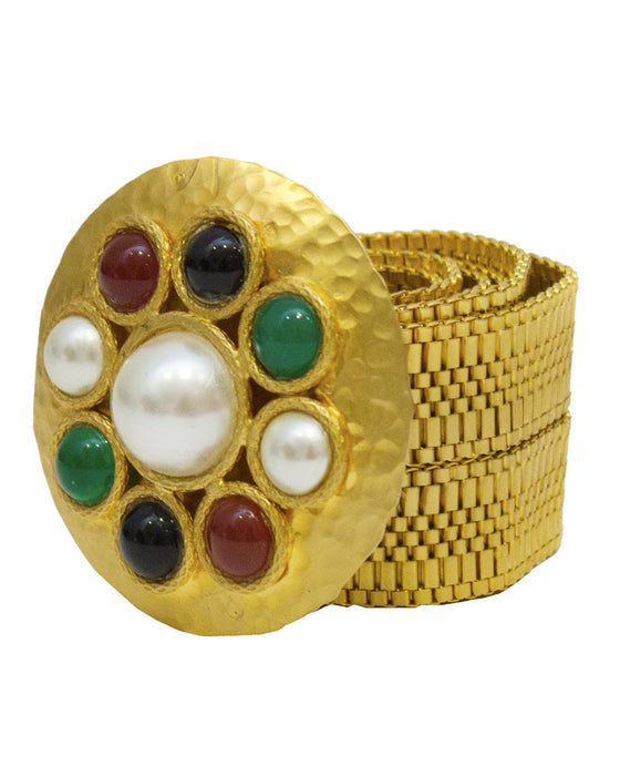 Chanel Inspired Gold Mesh Belt with Poured Glass Buckle