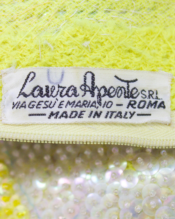 Yellow & White Chevron Beaded & Sequin Cocktail Dress