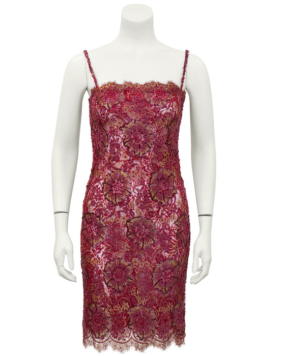 Red Demi Couture Sheer Beaded Lace Mini Cocktail Dress with Chiffon Wrap