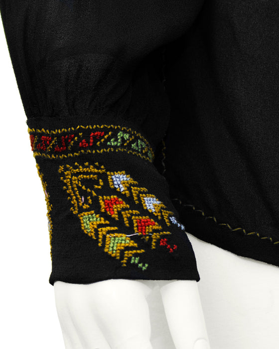 Black Hand Embroidered Smock Top