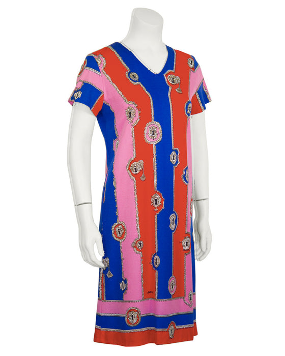 Blue, Pink and Red Lock and Key Pattern Mini Dress