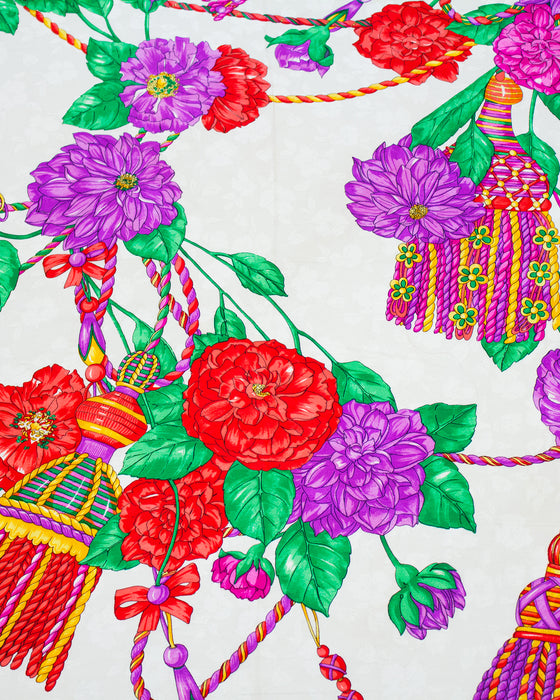 Floral and Tassel Pattern Silk Jacquard Scarf