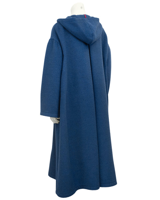 Blue, Rose Trimmed Wool Coat with Hood