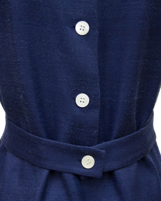 Navy Blue Demi Couture Raw Silk Day Dress