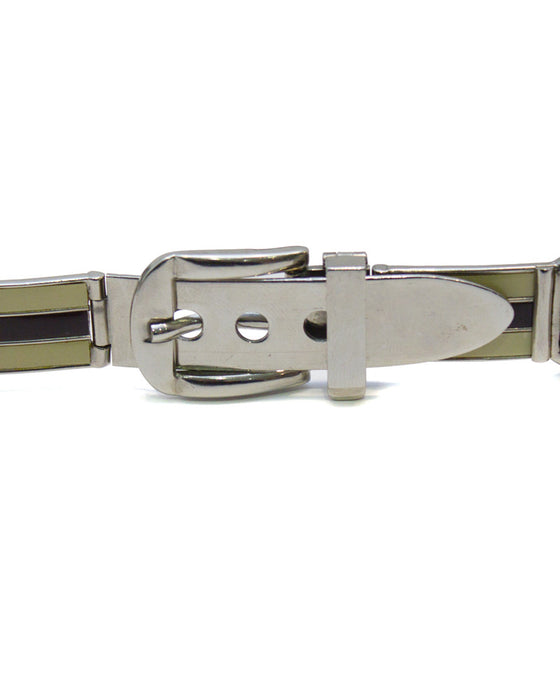 Silver belt with cream and brown enamel