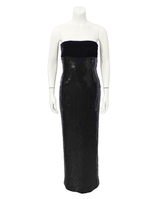 Black Sequin and Velvet Column Gown