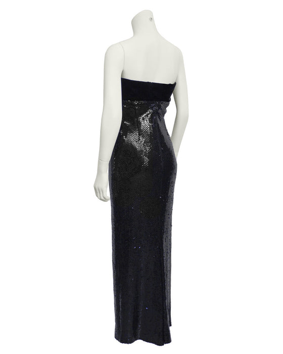 Black Sequin and Velvet Column Gown