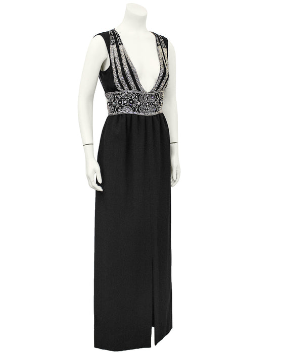 Black Wool Gown with Embellishment