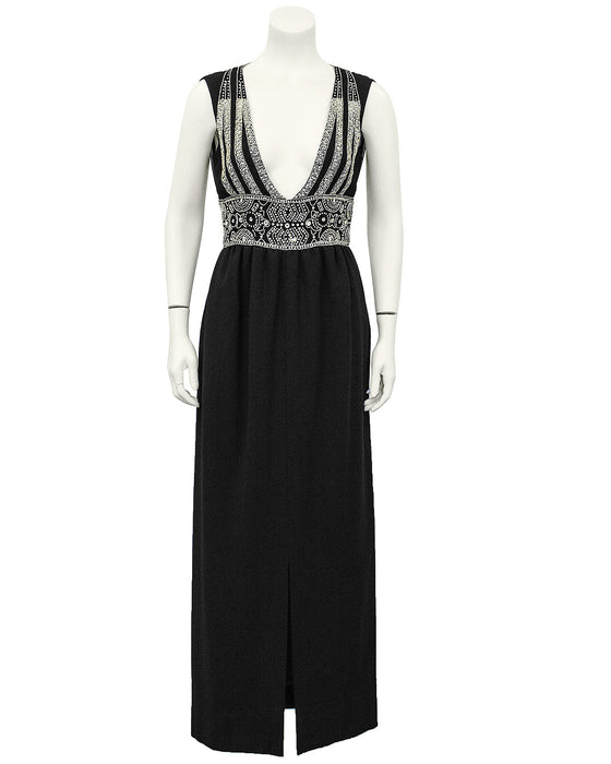 Black Wool Gown with Embellishment