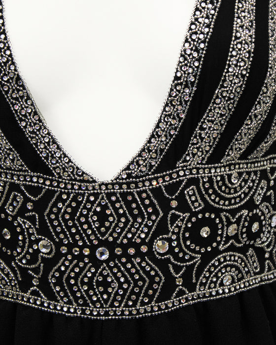Black Wool Gown with Embellishment