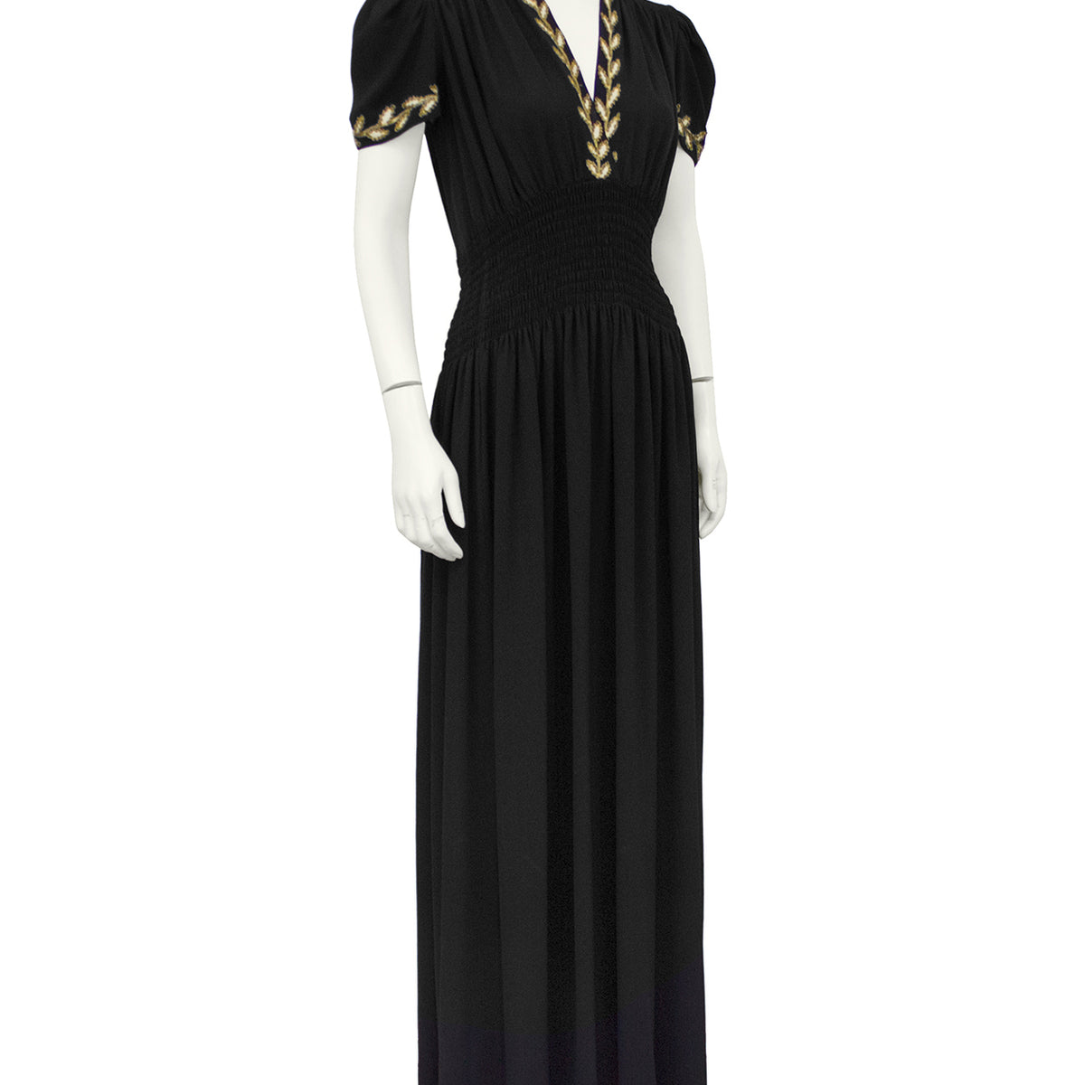 Black Moss Crepe and Gold Thread Evening Dress  Vintage Couture