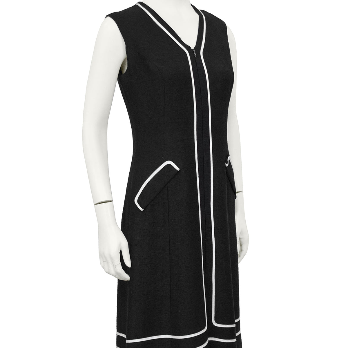Black Day Dress with White Piping