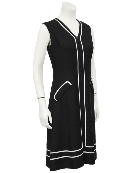 Black Day Dress with White Piping Black Day Dress with White Piping