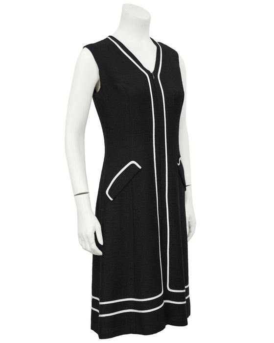 Black Day Dress with White Piping
