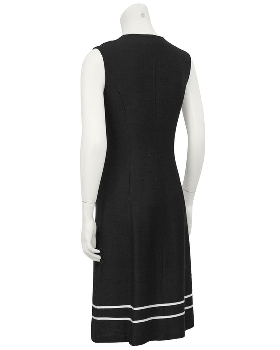 Black Day Dress with White Piping