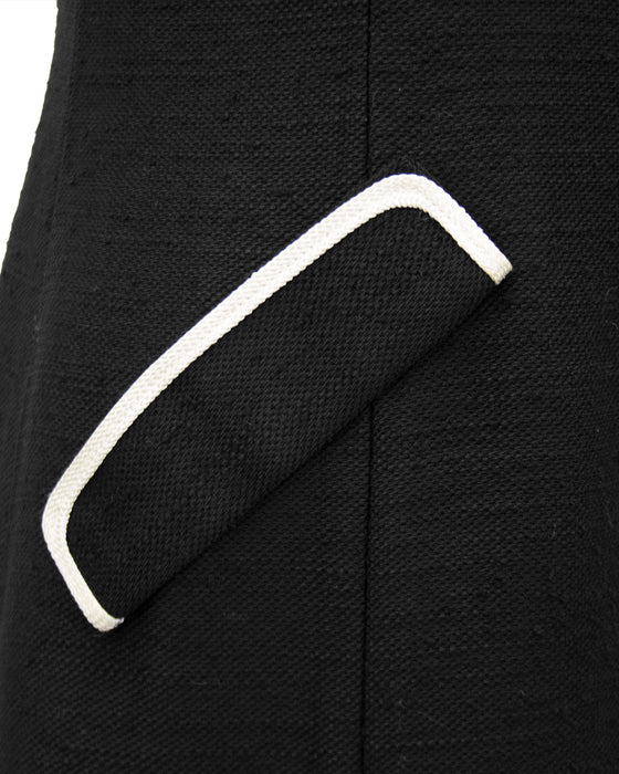 Black Day Dress with White Piping – Vintage Couture