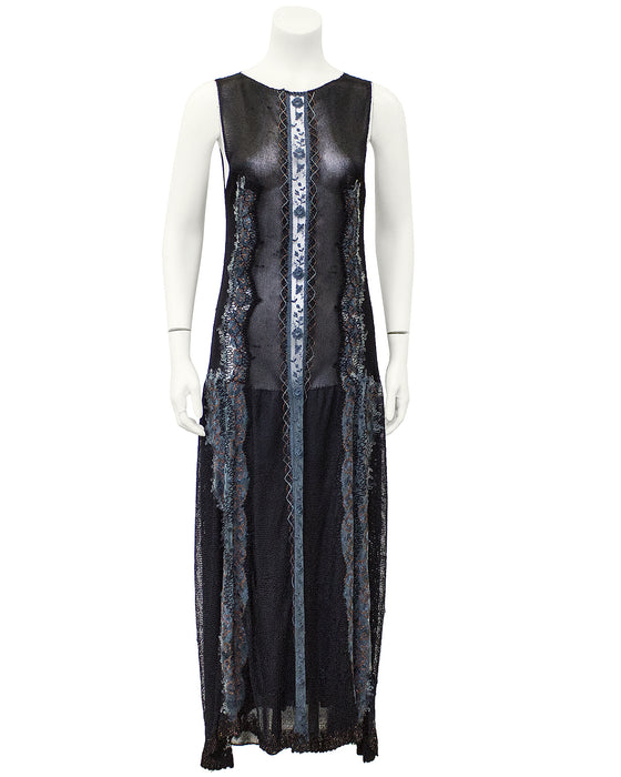 Black Knit and Embroidered Maxi Dress and Shawl