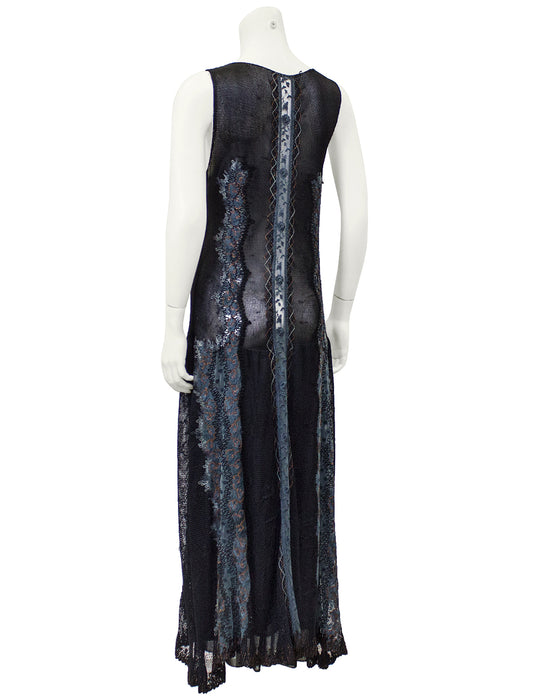 Black Knit and Embroidered Maxi Dress and Shawl