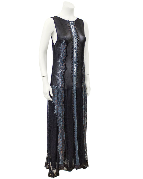 Black Knit and Embroidered Maxi Dress and Shawl