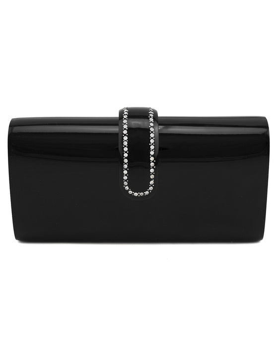 Black Resin Rhinestone Embellished Evening Clutch