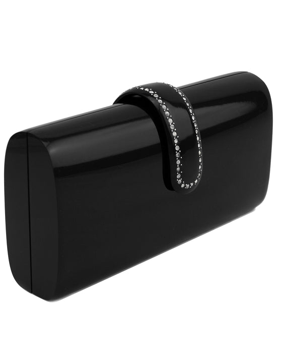 Black Resin Rhinestone Embellished Evening Clutch