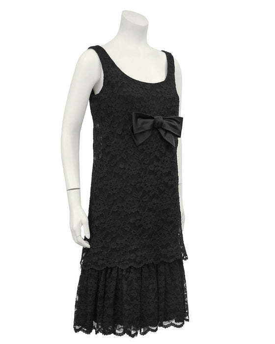 Black Lace Cocktail Dress with Bow