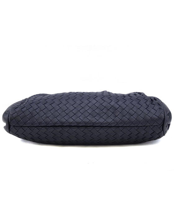 Navy Blue Intrecciato Leather Clutch