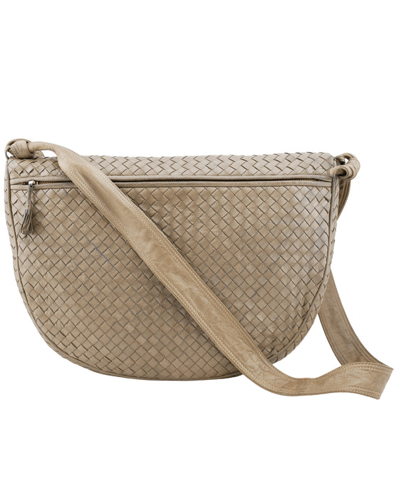 Taupe Leather Intrecciato Crossbody Bag